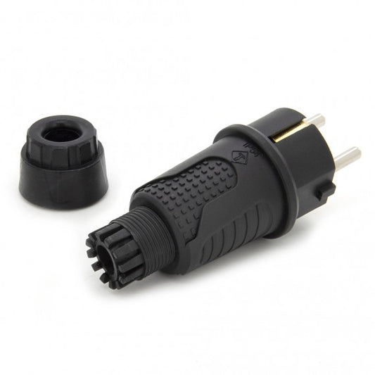 Must kummist pistik IP54, 250v 16a kaabli kohta, Uni-Schuko (topelt maandus), 2P+E, REF, Bylion