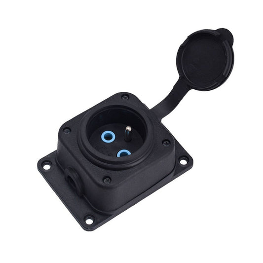 Pistikupesa, prantsuse tüüp E (Pin), must "kummi" pinnale 250V, 16A, IP44, 2P+Z, 1KMP-E, Bylion
