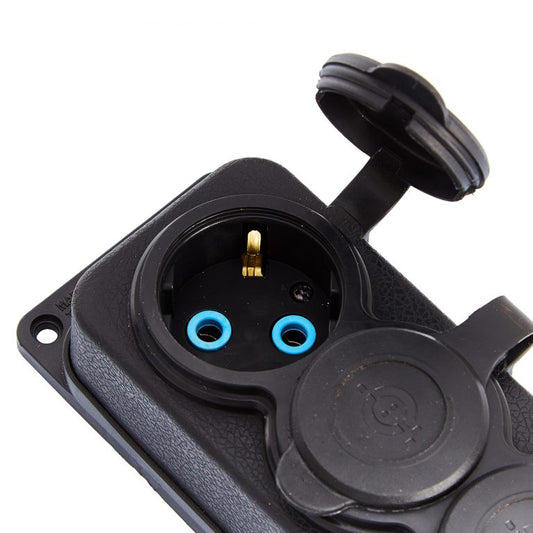 4x kummist pistikupesa "rubber" must kaanega hermeetiline IP44, 250V, 16A, SCHUKO 2P+Z, 4KMP-F, Bylion