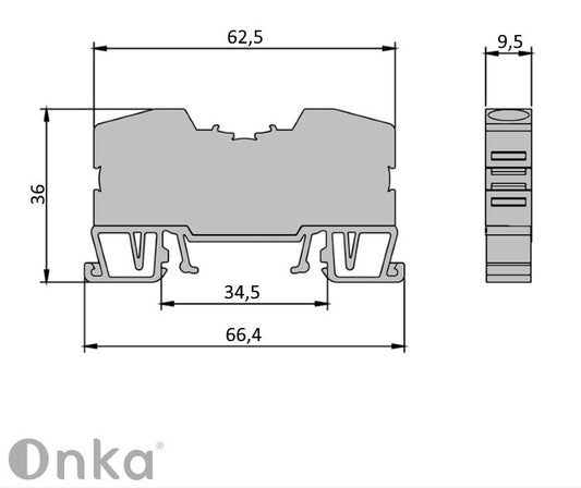 ONKA 10mm2 vedrustuse klemmiriba DIN riba klemmiriba 2-juhtmeline hall, 1020044