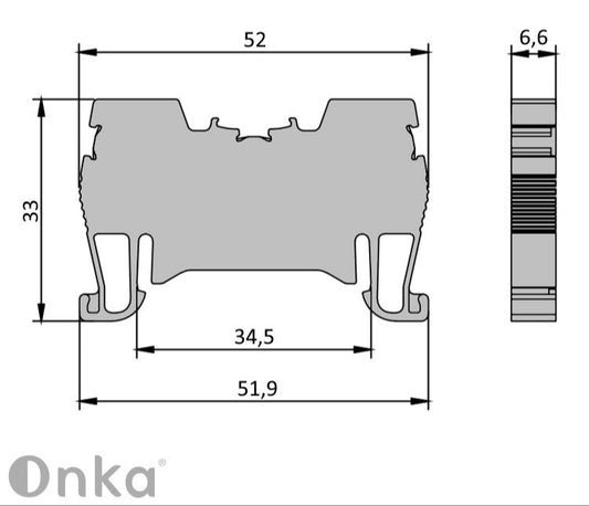 ONKA 4mm2 vedrustuse klemmiriba DIN riba klemmiriba 2-juhtmeline hall, 1020024