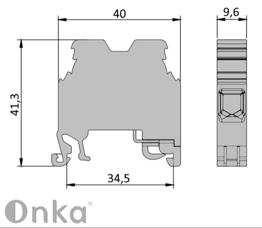 ONKA 10mm2 PE kruviklemmiplokk DIN rööptahvlile 2-juhtmeline hall, 1010221