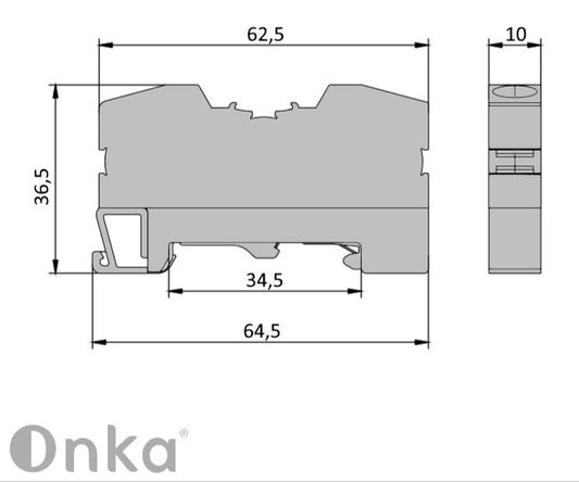ONKA 10mm2 PE vedrustuse klemmiplokk DIN rööpmelklemm 2-juhtmeline hall, 1020300