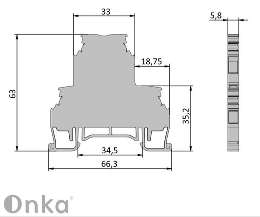 ONKA 2.5mm2, 2-tasandiline kruviklemmiplokk DIN rööpmelklemmiplokk 4-juhtmeline hall, 1010332