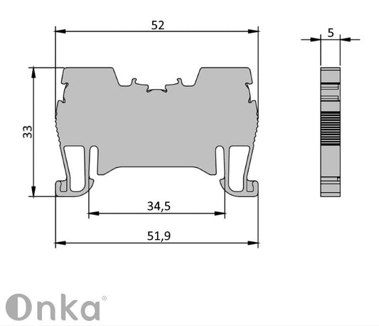 ONKA 1,5 mm2 vedrustuse klemmiplokk DIN rööpmelklemm 2-juhtmeline hall, 1020002