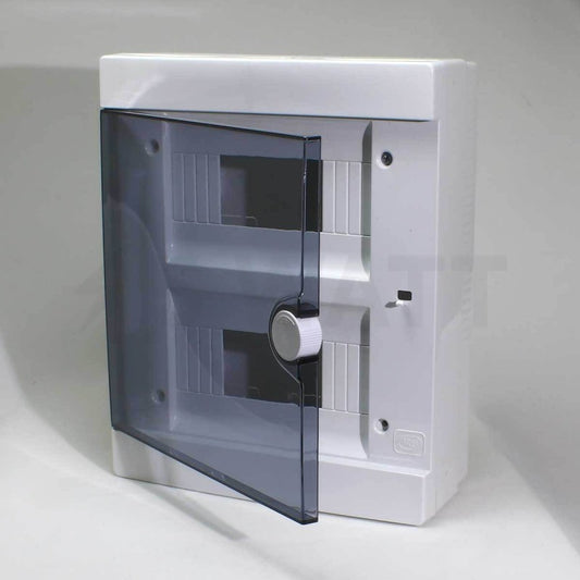 ARS Modulaarne jaotuskapp 16 MOD (16 kaitsmeid), pinnapealne jaotuskapp, plastist, läbipaistev uks IP40, 341205