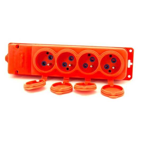 4x kummist pistikupesa "rubber" oranž koos kattega hermeetiline IP44 250V, 16A, 2P+Z, prantsuse tüüp E,4KMP-E-O, Bylion