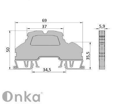 ONKA 2,5 mm2, 2-tasandiline vedrustuse klemmiplokk DIN rööbastee klemmiplokk 4-juhtmeline hall, 1020379
