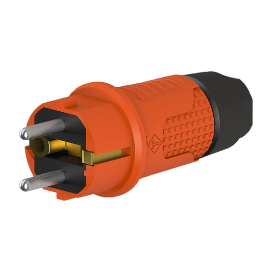 Oranž kummist pistik IP54, kaablile, topelt maandatud, 2P+Z, REF-O , 16 amprit 250 volti, tootja Bylion