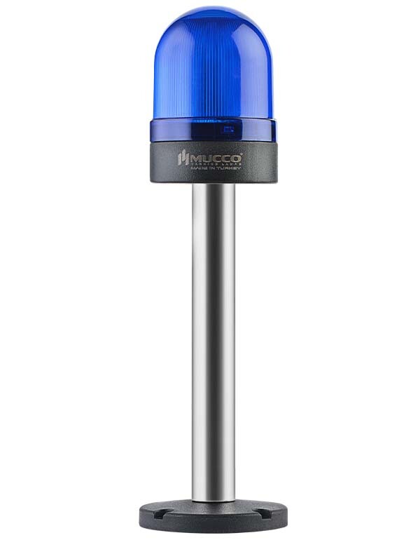 Vilkuv ø70 NUT.CONN.SIGNAL BEACON WITH BUZZER, 40-250V AC/DC, BLUE WITH 20CM EXTENSION TUBE.