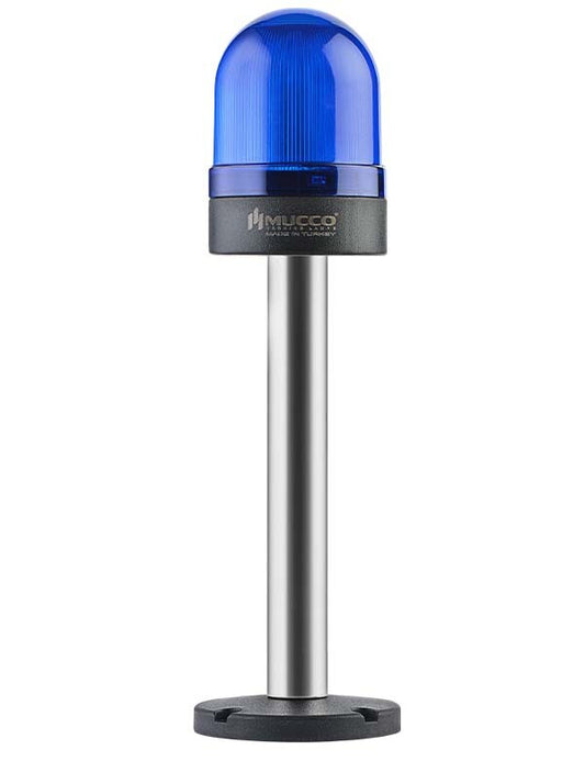 Vilkuv ø70 NUT.CONN.SIGNAL BEACON WITH BUZZER, 40-250V AC/DC, BLUE WITH 20CM EXTENSION TUBE.
