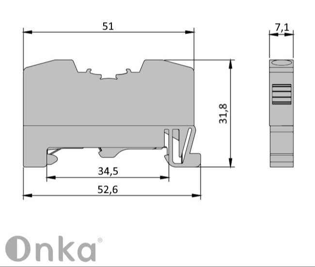ONKA 4mm2 PE vedrustuse klemmiplokk DIN rööpmelklemm 2-juhtmeline hall, 1020299