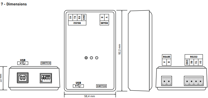 Modbus interface converter RS485 to RS232 computer via USB