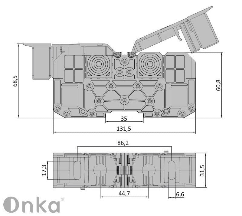 ONKA 70mm2 M8 screw thread connection terminal block DIN rail terminal with protective cover, blue, 1030048