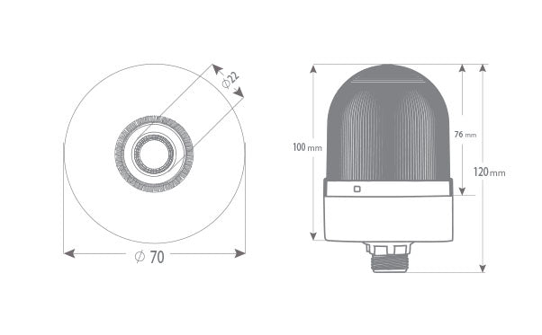 Vilkuv ø70 NUT.CONN.SIGNAL BEACON WITH BUZZER, 40-250V AC/DC, BLUE WITH 20CM EXTENSION TUBE.
