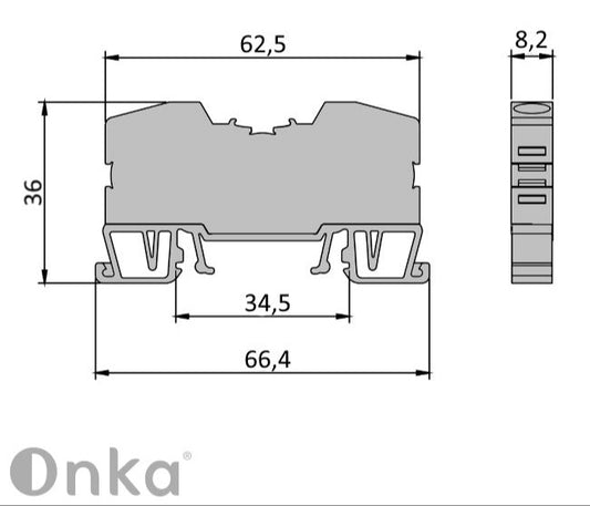 ONKA 6mm2 vedrustuse klemmiplokk DIN rööpmelklemm 2-juhtmeline sinine, 1020037