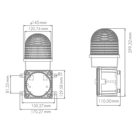 Fast cast metal siren with LED strobe in cage