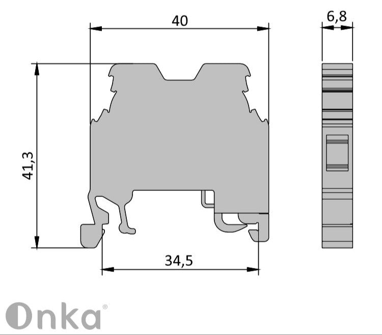 ONKA 10mm2 PE kruviklemmiplokk DIN rööptahvlile 2-juhtmeline hall, 1010221