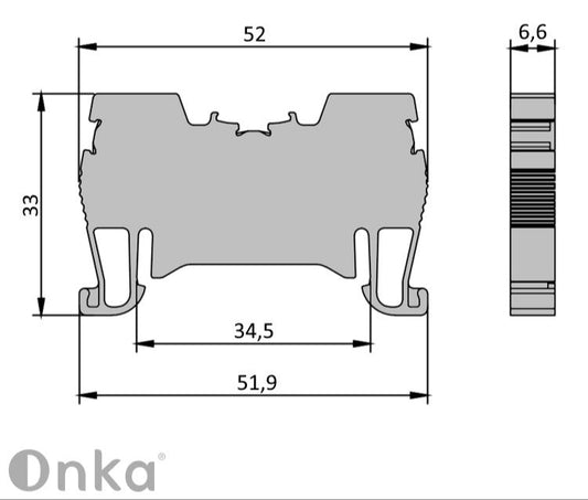 ONKA 4mm2 vedrustuse klemmiplokk DIN rööpmelklemm 2-juhtmeline sinine, 1020027