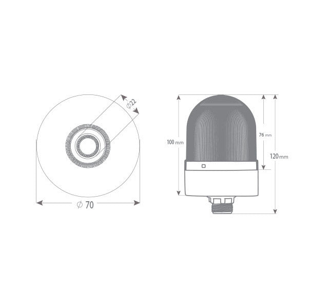 RGB LED beacon with sound signal, 12-24 V/DC, ø70mm