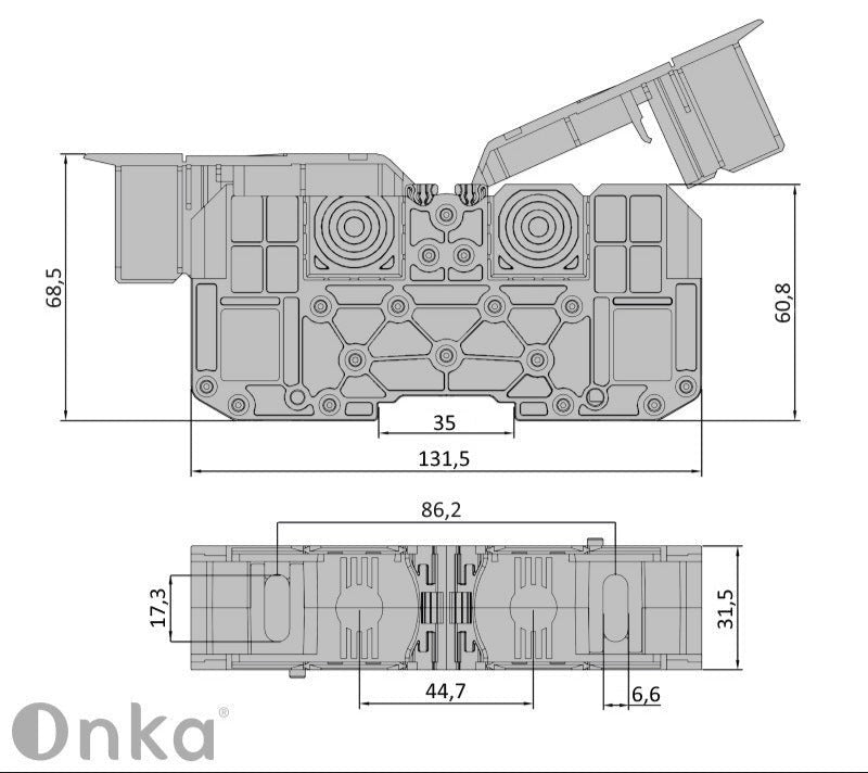 ONKA 70mm2 M8 kruvikeerme ühendusklemmiplokk DIN rööpmelklemm, kaitsekattega, hall, 1030045