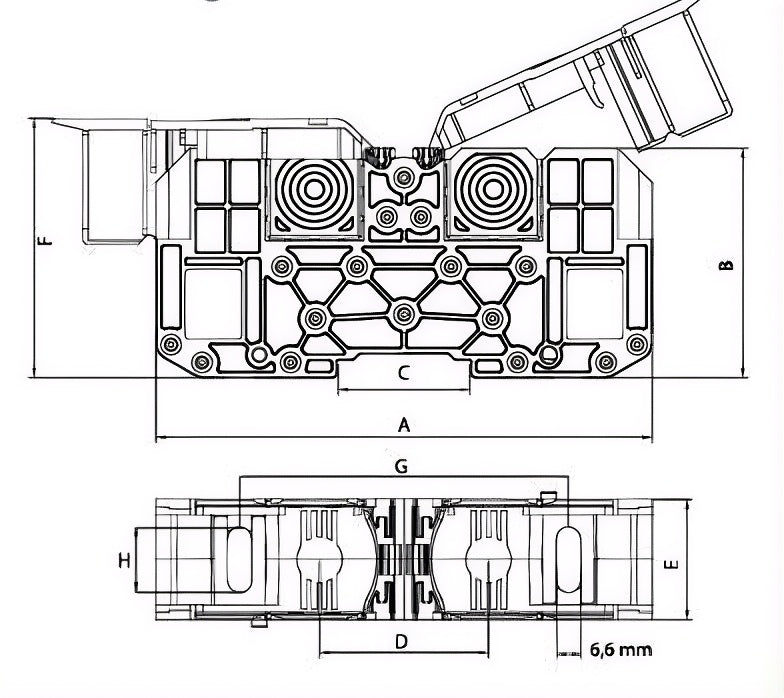MRK 25 mm² klemmiplokk rööpmele paigaldamiseks (koos kattega)
