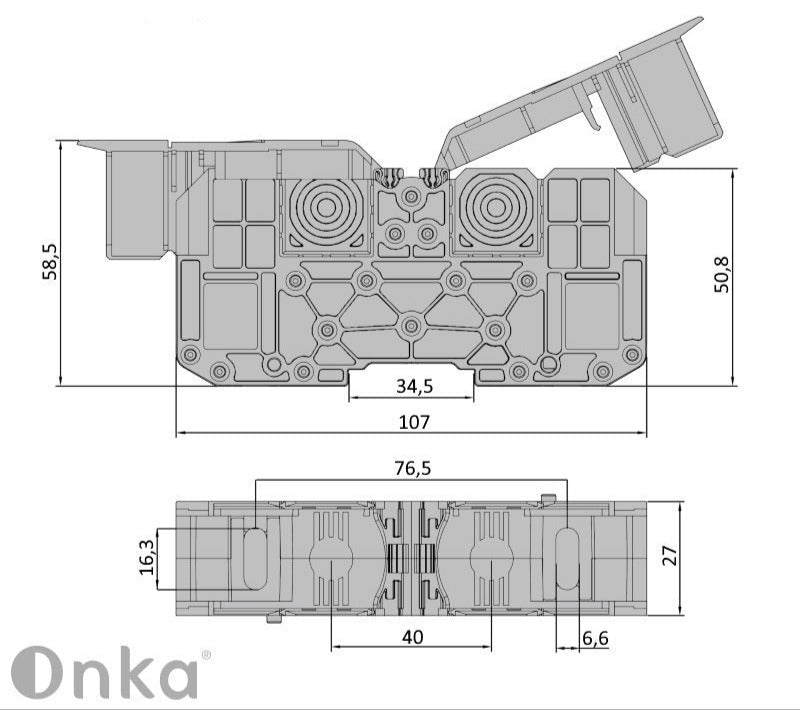 ONKA 50mm2 M8 screw thread connection terminal block DIN terminal block, with protective cover, gray, 1030031