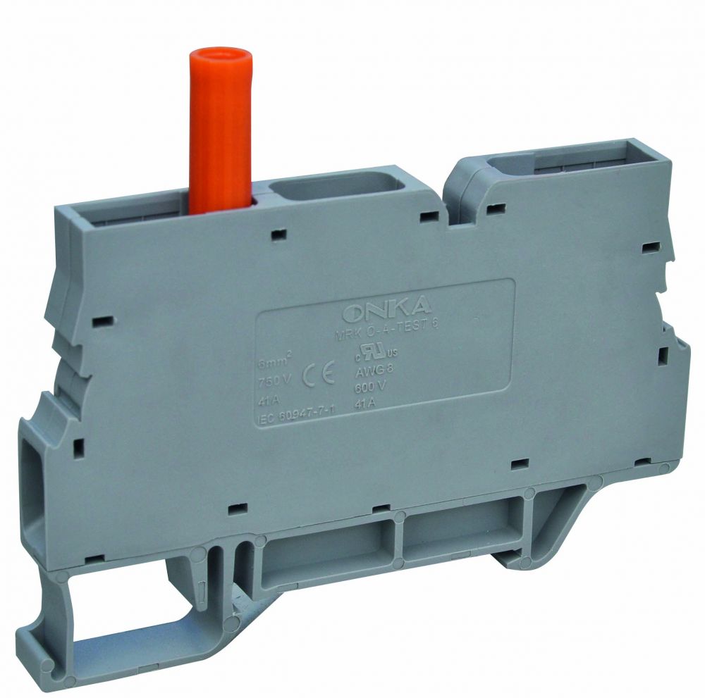 ONKA 6mm2 screw terminal block with test terminal on DIN-ladder 2-wire gray, 1010213