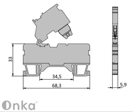 ONKA 2,5 mm2 kruviühendusega kaitsme klemmiplokk (kaitsme ei kuulu komplekti) hall, 1020223