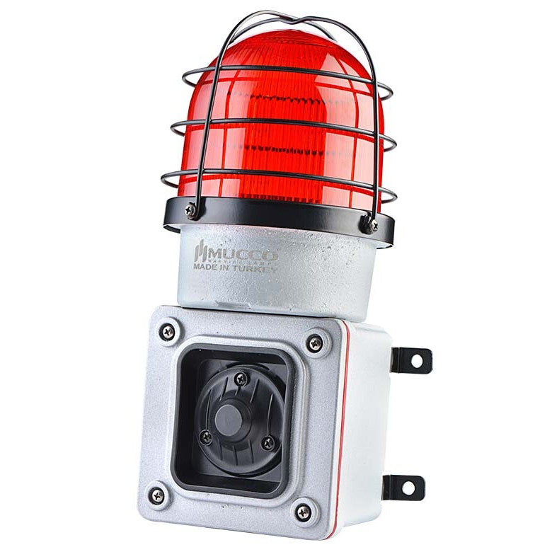 Fast cast metal siren with LED strobe in cage