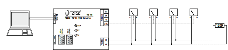 Modbus interface converter RS485 to RS232 computer via USB