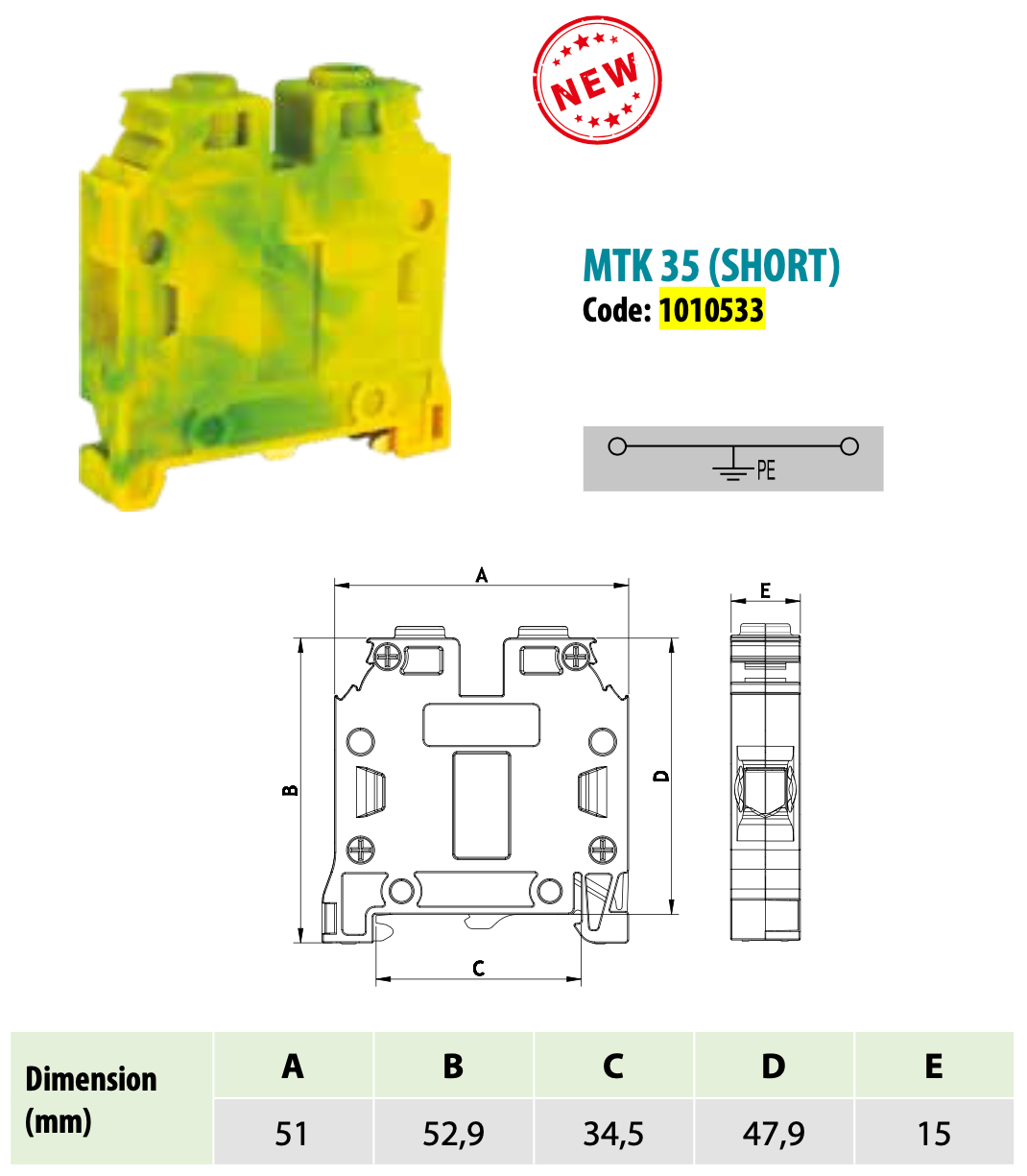 ONKA 35mm2 PE screw terminal block for DIN terminal strip 2-wire gray, 1010533