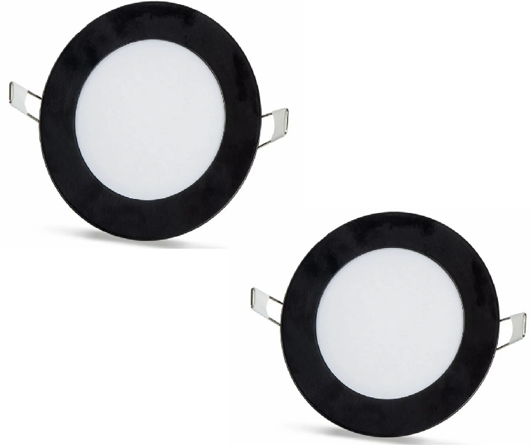 2 tk - ümmargune LED paneel 6W / 540Lm külmvalge must raam ümmargune süvistatud (toiteallikas kaasas) 6500K YL10-0600-S
